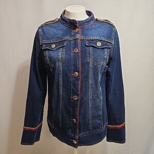 Chico's Zenergy Denim Military Jacket Size 0 (~Small) Stretch Soft Embroidered